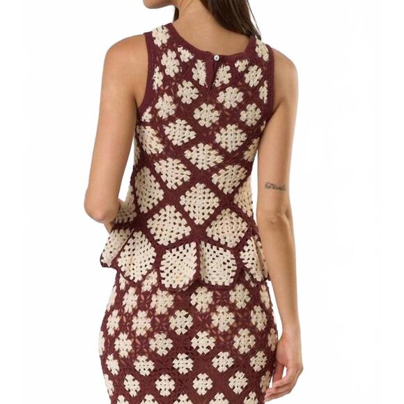 NEW ULLA JOHNSON summer geometric crochet set in claret - Picture 3 of 8
